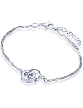 Yumilok Ineinander Verschlungene Ringe 925 Sterling Silber Zirkonia Charm-Armband Armkette Doppel Ketten für Damen...