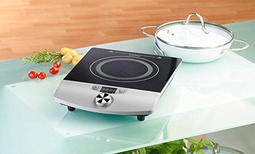 Rosenstein & Söhne Induktions-Kochplatte 12 bis 26 cm mit Drehregler, 2.000 W, bis 240 °C - 2