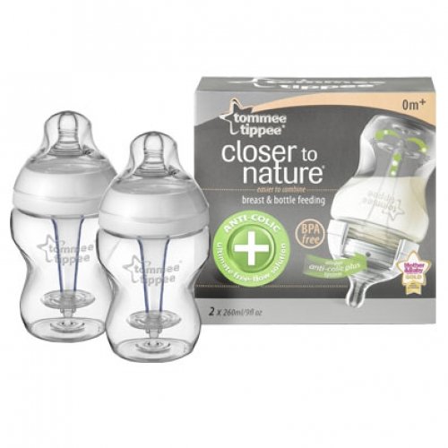 Tommee Tippee Closer to Nature Anti Colic Bottles 2 x 260ml BPA Free