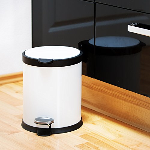 Relaxdays Treteimer 5 L aus Metall H x D: 27,5 x 23 cm Abfalleimer in Edelstahl-Optik als Abfallbehälter mit Absenkautomatik Tretmülleimer für Küche und als Kosmetikeimer im Bad Tretmülleimer, weiß - 2
