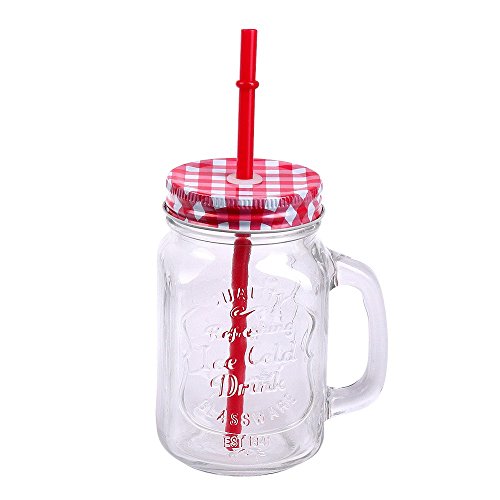 Trinkglas mit Deckel, Henkel und Strohhalm Trinkhalm Glas Gläser Trinkgläser Cocktail 500ml Drinking Jar Vintage Retro Garten Terasse