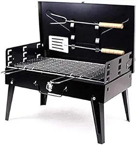 P M H Portable Briefcase Style Folding Barbecue Grill Toaster Barbeque | Black