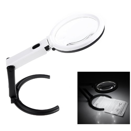 KKmoon Lupa 10   Luz de LED Lente de lupa de tipo de l  mpara de escritorio de mano y plegable 2x 120mm 5x 28mm para leer arreglar  etc