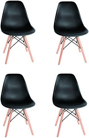 4x Wooden Chair Retro Lounge Dining Room Set Table Chairs (Black)