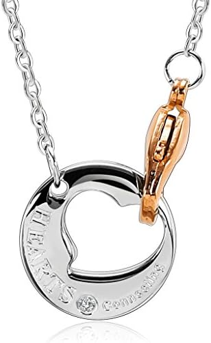 Bishilin Stainless Steel "Hearts Connection" Couple Pendant Necklaces with CZ for His and Hers