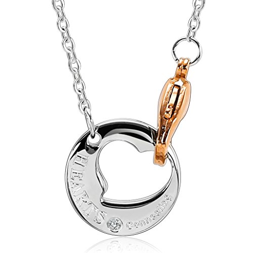 Bishilin Stainless Steel "Hearts Connection" Couple Pendant Necklaces with CZ for His and Hers
