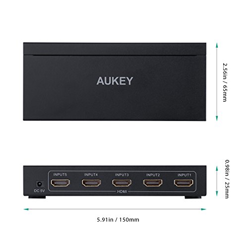 AUKEY HDMI Switch 5 Input 1 Output Unterstützung 4K und 3D im Metall für HDTV / Blu-Ray player / DVD / DVR / Xbox / PS4 usw. - 7