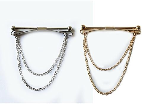 SamWay 2ps Collar Pin Collar Bar with Chain,Gold and Silver by SamWay