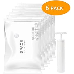 Sacs de Rangement sous Vide + Pompe sous Vide, 6 Sacs de 100x80cm Sac de Compression Voyages Réutilisables pour Matelas, Tente, Vêtements, Couettes, Literie, Oreillers