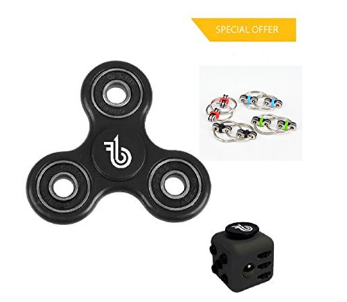 FB1FINGER SPINNER FIDGET TOY and BONUS Fidget CUBE and CHAIN ADHD Toys Stress Relief Focus Autism ADD For Kids Adult Focus Durable High Speed Bearings NON 3D Printed (Black) FB1FINGER SPINNER FIDGET TOY and BONUS Fidget CUBE and CHAIN ADHD Toys Stress Relief Focus Autism ADD For Kids Adult Focus Durable High Speed Bearings NON 3D Printed (Black)