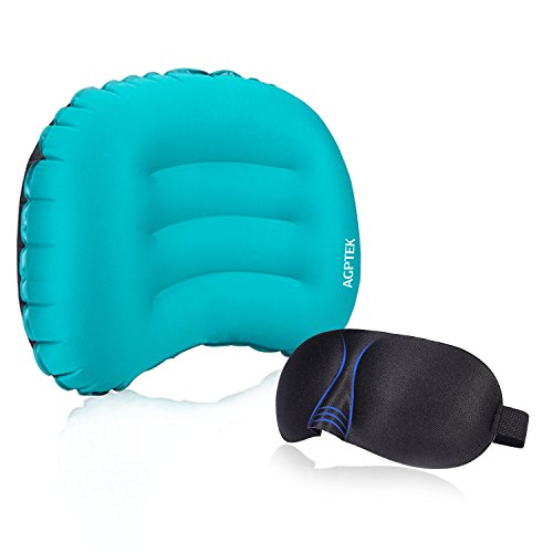Preisvergleich Produktbild Ultraleichtes Camping Kissen, Aufblasbares Reisekissenm, Komprimierbares Nackenkissen, Camping Pillow für Camping, Reise, Wandern, Outdoor, mit 3D Schlafmaske, von AGPTEK, Blau