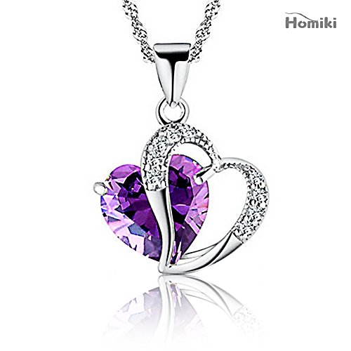 homiki Collier En Argent femmes Accent coeur améthyste Diamant Elements Crystal Love Collier Pendentif Bijoux