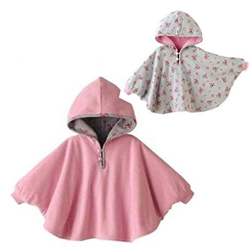 Tailloday Baby Kids Toddler Double-side Wear Hooded Cape Cloak Poncho Hoodie Coat (0-12 Monthes, Pink)