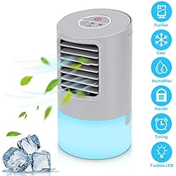 Climatiseur Portable, Mini Refroidisseur D'air Portable Ventilateur de Climatisation Personnel Portable Refroidisseur Mobile Air Humidificateur Purificateur pour Bureau Chambre 3 Vitesses,2/4h Timer.