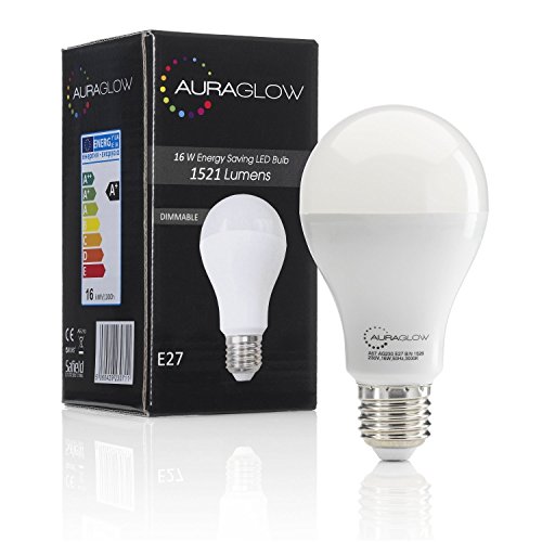 AURAGLOW 16w LED Glühlampe Lampe E27 Schraubsockel, Tageslicht-weiß, 6500k, 1521lm - Entspricht 100w - Dimmbar
