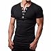 Produktbild 2018 Neue Mode Hemd Herren, DoraMe Männer Metall Rundknopf T-Shirt Kurze Ärmel Bluse Slim Fit Pollover Solide Top Sommer Lässig Sportlich Shirt (Schwarz, Asien Größe M)