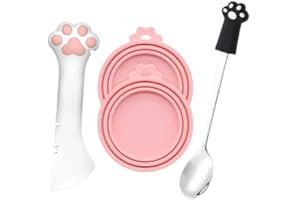 QINGZY Tapa de Silicona para Latas de Comida para Gatos y Perros Cuchara espátula Multifuncional, Juego sin BPA para Conservar Alimentos Húmedos, Compatible con Varias tallas de latas