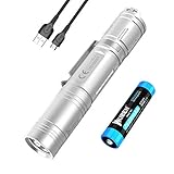【Portátil & Durable & Diseño inteligente】: el tamaño de esta linterna de policía es de 5.46 pulgadas x 1.02 pulgadas (l x d) y solo pesa 138 g (4.87 oz) con batería. Viene con un clip de sujeción y una correa de mano, es pequeño para poner en la bolsa o llevar en la mano. wuben l50 está hecho de aleación de aluminio anodizado duro para aviación, y es impermeable a prueba de polvo y polvo ip68, lo que hace que la linterna sea más duradera y resistente. esta linterna tiene una función inteligente