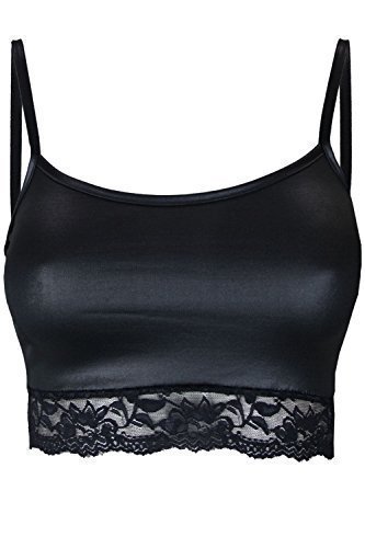 Womens Ladies Wet Look PU PVC Lace Mesh Insert Bandeau Boobtube Bralet Crop Top