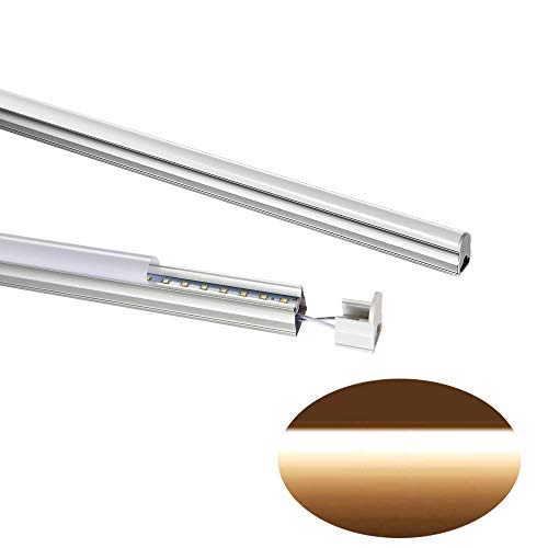 Shining-star 2er 120cm T5 Warmweiß,WeißUnterschrankleuchte,LED Röhre Tube Leuchtmittel mit der gestreiften Abdeckung,Indoor-Licht Leuchtstoffröhre Ideal für Innen-Haus, Büro, Küche, Schlafzimmer