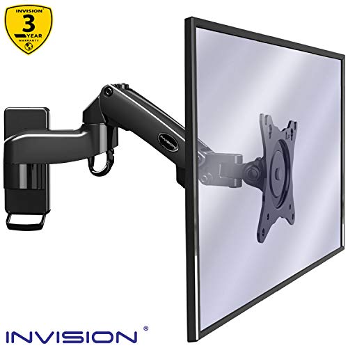 Invision Monitor Wall Mount Bracket for PC Monitor & TV - To Fit Screens 17 to 27 inch - Ergonomic Height-Adjustable Single Arm Tilt Swivel & Rotate - VESA 75x75mm & 100x100mm - Weight 2-7kg [MX250]