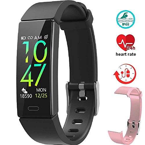 Braccialetto Fitness Tracker Impermeabile IP68 Smartwatch Cardiofrequenzimetro Activity Tracker Pedometro Contapassi per iOS Android per iPhone Samsung Huawei(Con una sostituzione cinturino rosa)