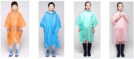 Kids raincoat Emergency Raincoat Child size Disposable Rain Poncho with hood for Outdoor Cycling Camping Travel Hiking etc—4 packs (Cloak)
