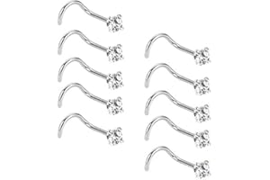 Liuxn 20 Gauge 10 Pezzi Naso Vite Curvo in Acciaio Inossidabile Naso a Bottone Naso Cubico Zirconia Piercing Gioielli per Corpo