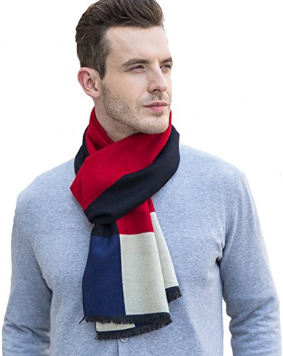 AMYHOME Homme Écharpe Cachemire Imprimer Plaid Décontracté Style Automne Hiver Écharpe Rouge Écossais (180CM*35CM)