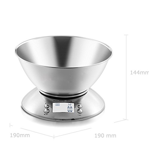 LLVV Digital Kitchen Scale 11Lb/5Kg Multifunction Accuracy Food Scale With Removable Bowl Tare Clock Temperature Indication
