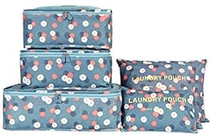 EASEHOME - Set di 6 borse organizer da viaggio, impermeabili, per vestiti, scarpe, biancheria intima, cosmetici, fiore blu, m,