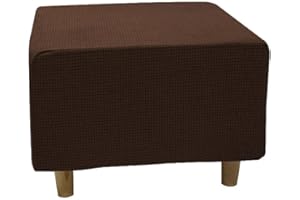 Highdi Copri Pouf Quadrato Elasticizzato, Spandex Copertura Dell'Ottomano Tinta Unita Copri Poggiapiedi Poltrona per Soggiorno, Morbido Lavabile Fodere per Sgabello (XL,marrone jacquard)
