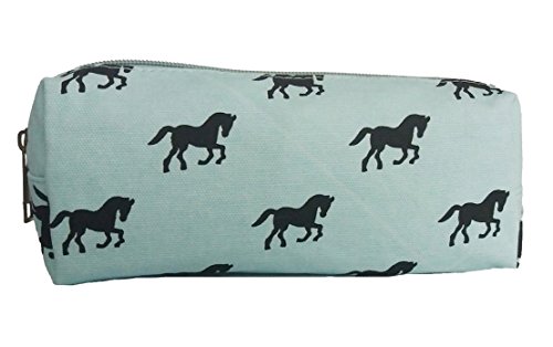 Light Blue Horse Print Design Canvas Pencil Case Make-up Brushes