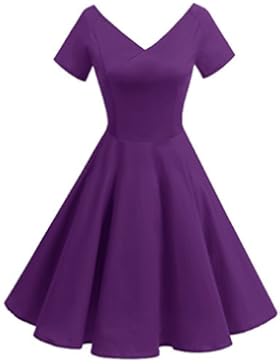 Gardenwed Damen Vintage 1950er V-Ausschnitt Rockabilly Kleid PartyKleid Retro CocktailKleid