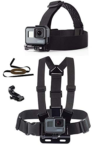 micros2u (paquete doble) Compatible con Gopro Chest Arnés Correa de cinturón y Headstrap (con correa de barbilla desmontable) para todos los Gopro Hero 8, 7, 6, 5, 4, 3, 2. Session. camaras de accion