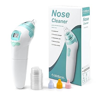 LifeBasis Mouche bébé Électrique Aspirateur Nasal pour Bébé, Nettoyeur de Nez - 3 Niveaux de Puissance - Écran LCD Hygiénique Sécuritaire 3 Tailles de Bouts de Nez - 100% Sûr pour les Bébés et Nourrissons