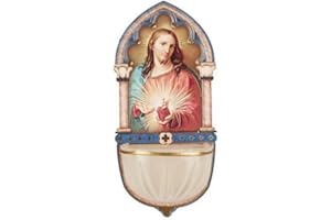 CATHOLIC GIFT SHOP Catholic Gifts - Luminous Sacred Heart of Jesus Holy Water Font with Gold Foil Highlights (3008)
