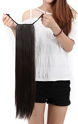 S-noilite Clip in Hair Extensions Haarteil Hairpiece Zopf Pferdeschwanz Haarverlängerung 55cm Glatt(Dunkelbraun) - 2