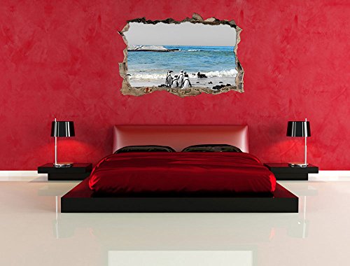 Pixxprint 3D_WD_5074_92x62 lustige Pinguine am Strand Wanddurchbruch 3D Wandtattoo, Vinyl, schwarz / weiß, 92 x 62 x 0,02 cm - 5