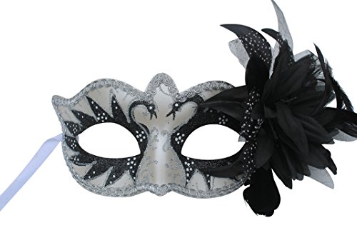 Schwarz und Silber Perlglanz Blume u. Federn Venezianische Maskerade Partei Karneval Maske - 4