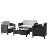 ❖ Farbe: schwarz (anthrazit) ❖ Lieferumfang: 2x bequeme Lounge Polyrattan Sessel, 1x Lounge Polyrattan Sofa (Bank), 1x Lounge Polyrattan Tisch mit Sicherheitsglasplatte, alle abgebildete Auflagen