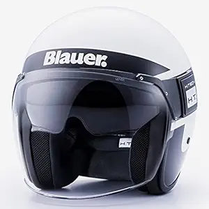 Steelbird Blauer Pod Stripe ISI/ECE Certified Fiberglass Shell Open Face Helmet (Medium , 580 mm, Glossy White Black Titanium)