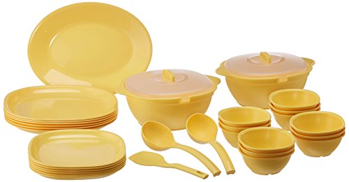Signoraware Plastic Dinnerware Set, 31-Pieces, Yellow