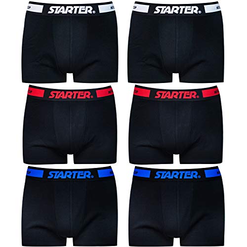 STARTER Core Herren Boxershorts Schwarz Mix (6er Pack) 95% Baumwolle (Ohne Kratzendes Etikett), Black/White, Black/Red, Black/Turkish Sea, L