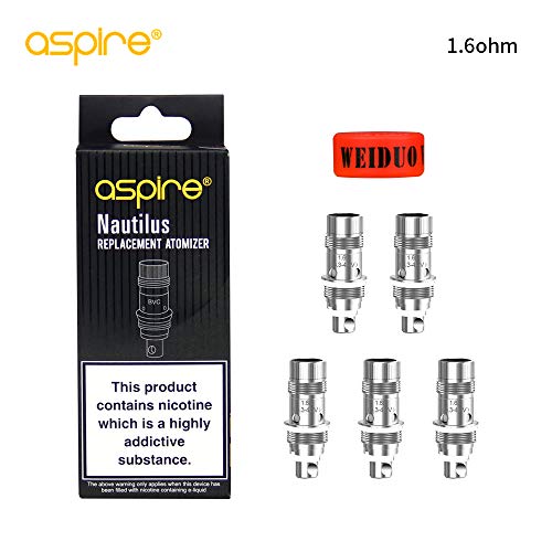 Aspire Nautilus BVC Coil Resistenze di Ricambio Bobina 1.6 ohm compatibile con Nautilus, Nautilus mini, Nautilus 2, Nautilus 2S tank, Zelos, Starter Kit K3,accessori per E-Sigaretta, Pacco di 5