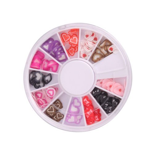 Crazy Cart 144 Pcs 12 Kinds 3D Heart-shaped Nail Art Fimo Slice Slices Decal Pieces Decoration w/ Wheel