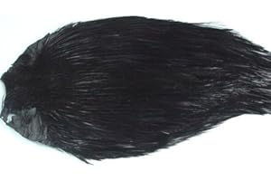 PECHETRUITE 1 x cuello de gallo indio – negro tintado – 'Top quality' para montaje de mosca de pesca.