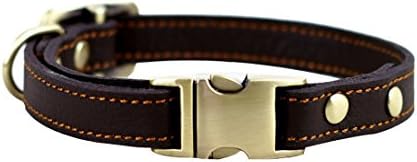 ZEEY Pet Leather Collars for Small Dogs, Adjustable Neck 24cm-36cm and 1.5cm Wide, Metal Buckle Basic Classic Solid Leather Dog Collar (Brown)