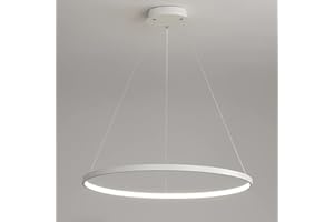 Bellastein LED Nowoczesne okrągłe oświetlenie wiszące z pilotem Lampa wisząca Regulowana wysokość Światło sufitowe Żyrandol do salonu Jadalnia Biuro (biały, L60cm)