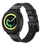 HappyTop Samsung Gear Sport S4 Smart Watch Band Ersatz Classic Watch Strap Armband Leder mit Silikon Samsung Bands Unisex Erwachsene, Unisex, Schwarz